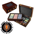 Poker chips set with Glossy wood case - 500 Full Color 8 Stripe chips